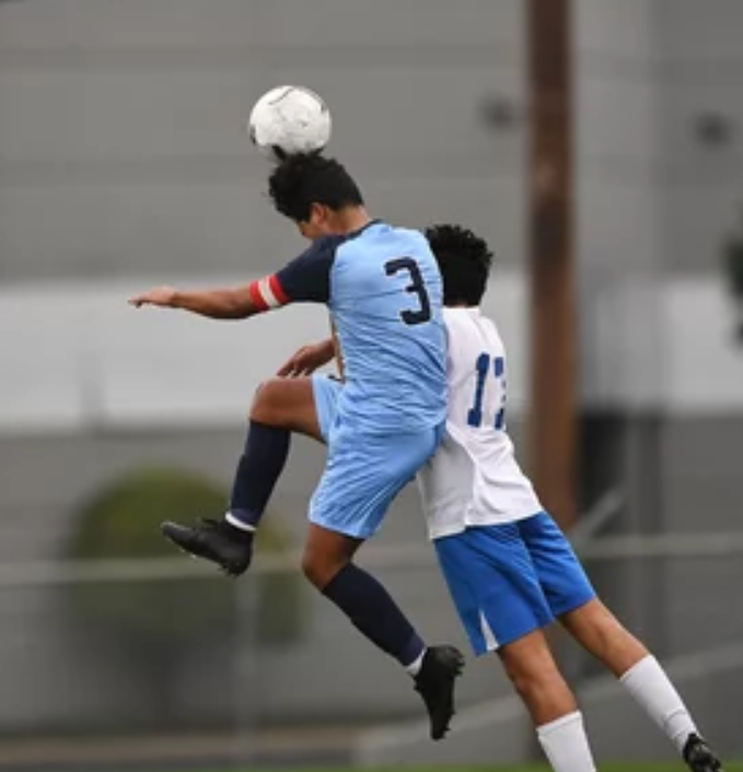 Soccer players competing for the ball